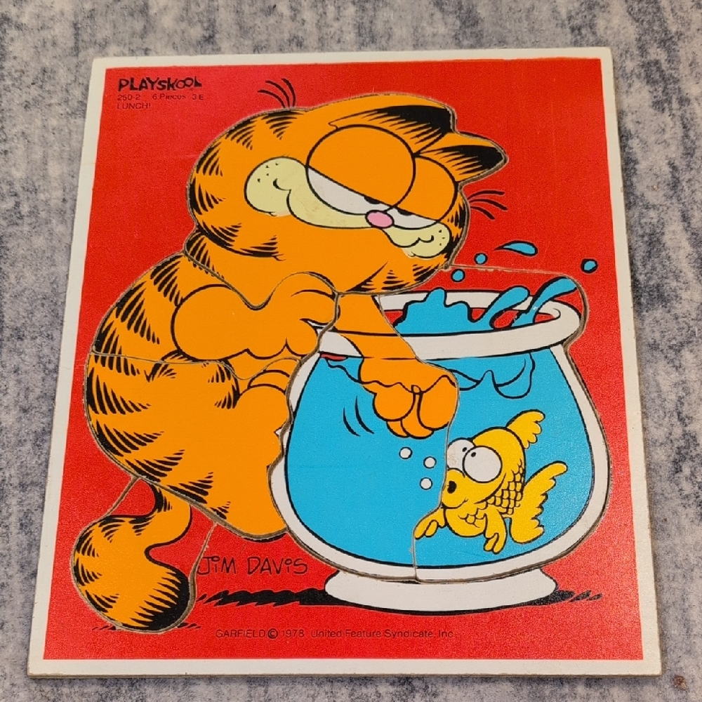 Vintage Garfield Sticker Panel - Orange Garfield with Blue Fishbowl